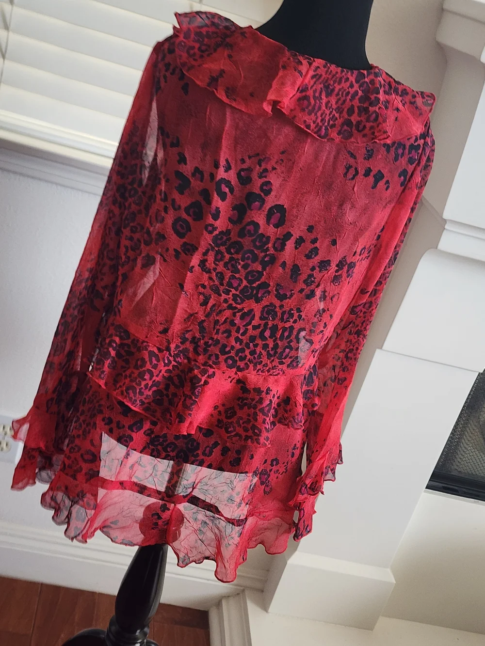 George Simonton Red Sheer Ruffle Tie-Front Blouse - Picture 4 of 4